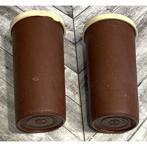 Vintage Tupperware Salt Pepper Shakers #1329 Flip Lids Brown Beige 4.5" Tall